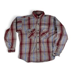 Vintage Kodiak Heavy Flannel Shirt M Plaid Button Up Made USA Distressed Grunge